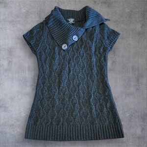 Mary Firenze Italy Womens Tunic Sweater SZ L Charcoal Gray Cap Sleeve Wool Blend